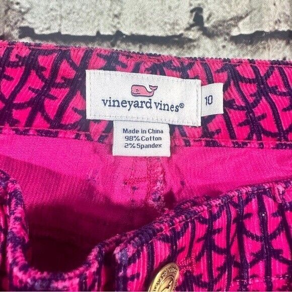 Vineyard Vines Pants‎ Womens Sz.10 Pink Corduroy 5-Pocket Anchor Print Ankle - Picture 3 of 9